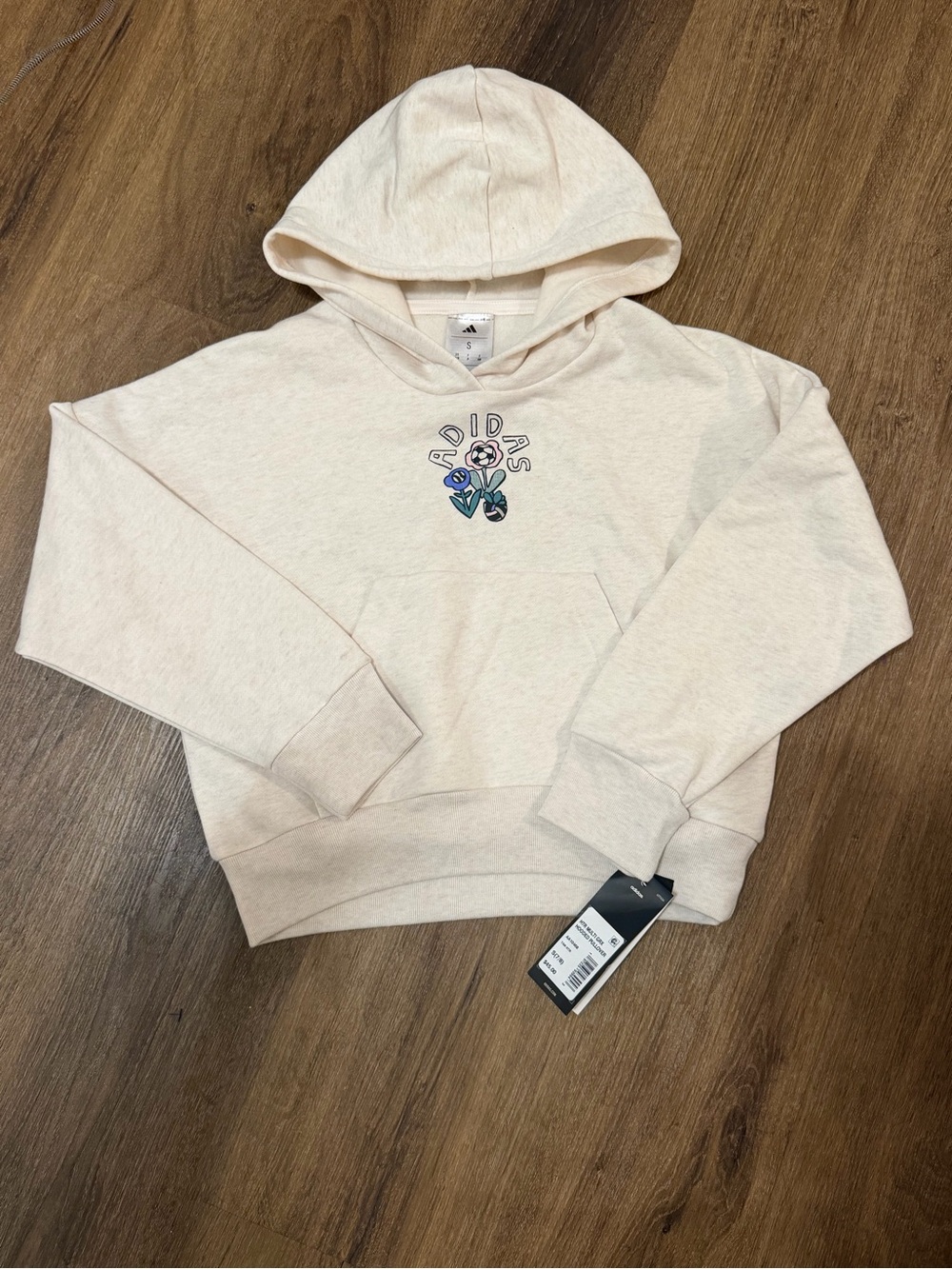 adidas kids cream Hoodie with floral logo